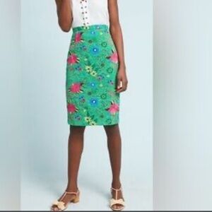 Anthropologie x Tracy Reese Green Lace Floral Embroidered Skirt